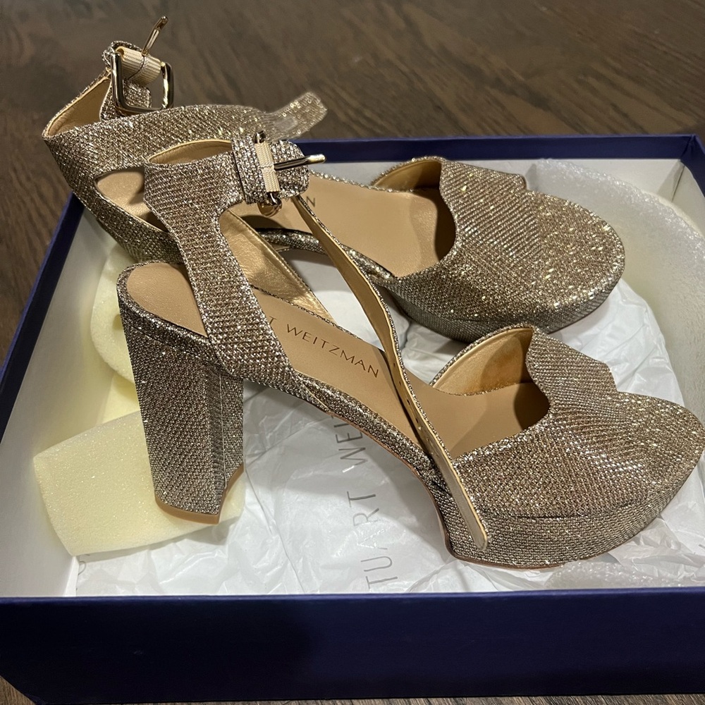 NWT Stuart Weitzman Platform Platinum Sandals Size 8